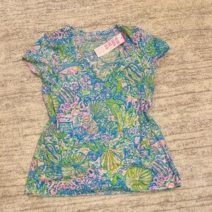 Lilly Pulitzer Blue and Pink V-Neck Tee
